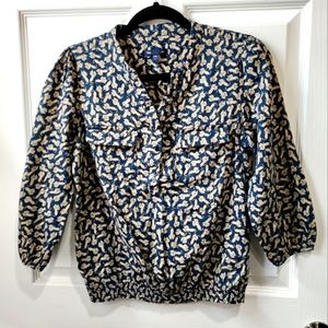 Gap cat print teal blouse women's size Small